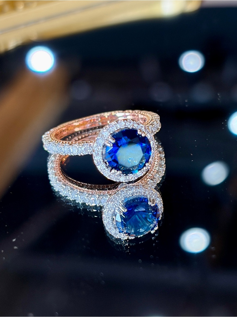 New Blue 1.5ct Sapphire Halo Solitaire Engagement ring in 7